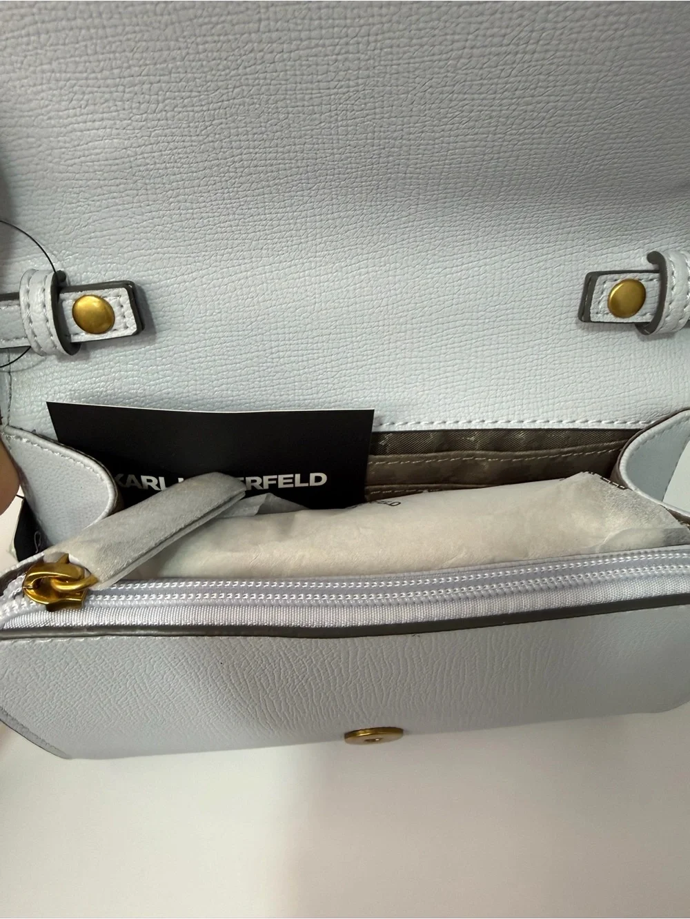 KARL LAGERFELD Light blue Crossbody Bag with Stud Accents